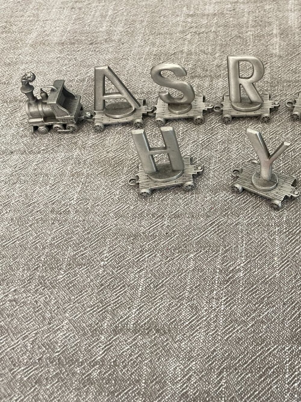 FORT LASTING EXPRESSIONS PEWTER TRAIN MINIATURES CAR LETTERS 11 PCS.